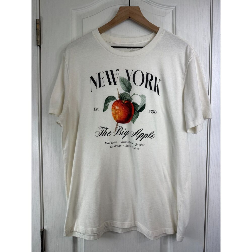Old Navy New York Big Apple Graphic T Shirt Mens Large White NYC Tourist Tee